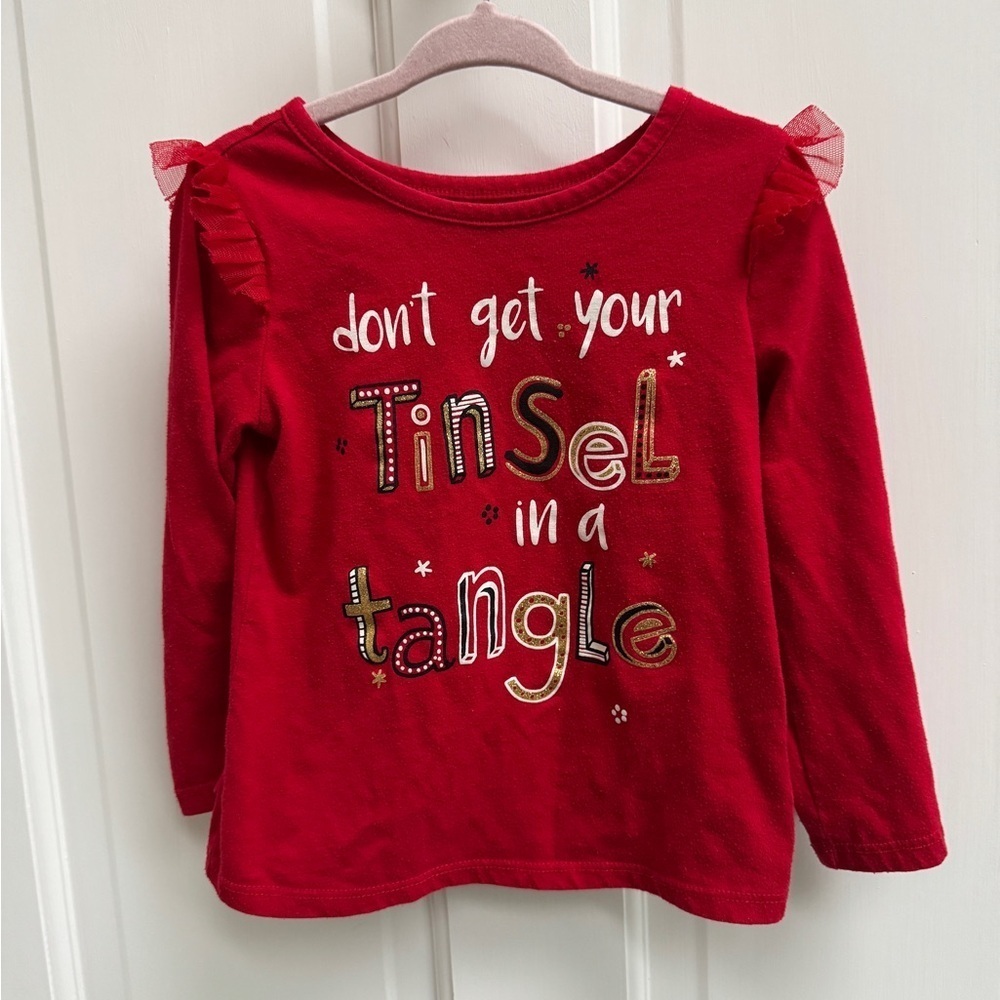 Okie Dokie 3T Girls Red Don’t Get Tinsel in a Tangle Christmas Long Sleeve Top